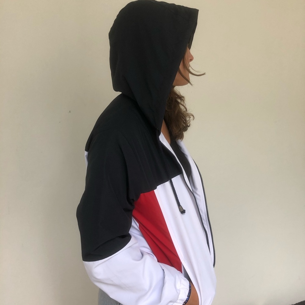 Top shop white/navy blue/red hoodie windbreaker